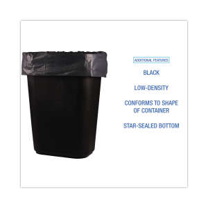 Boardwalk,  LLDPE Liner, 16 gal Capacity, 24 in Wide, 32 in High, 1 Mils Thick, Black
