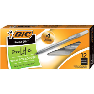 Round Stic&reg; Pen, Medium Point, Black, Pack of 12