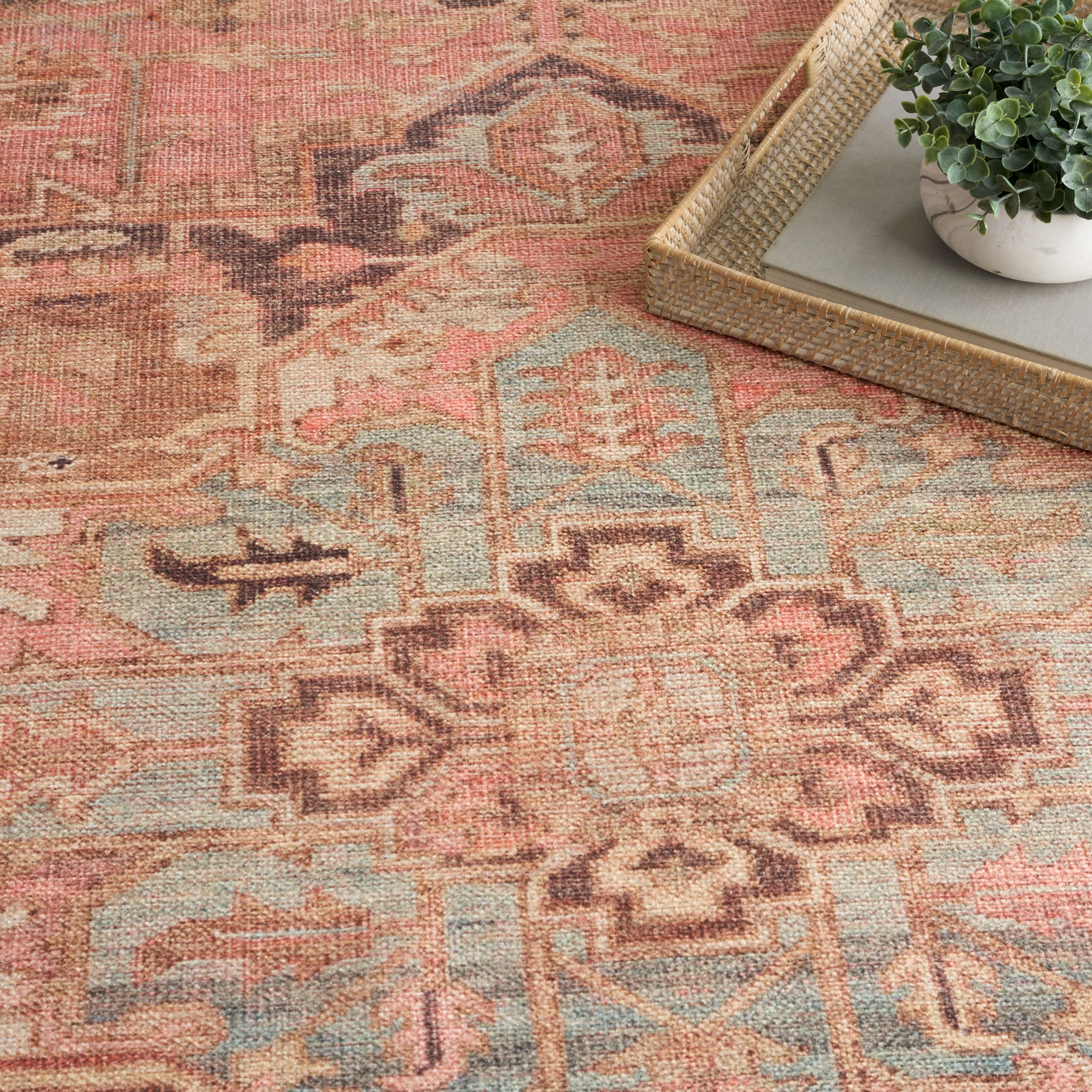 Nourison Vintage Washables 9'10" x 13'2" Coral Multicolor Vintage Indoor Rug