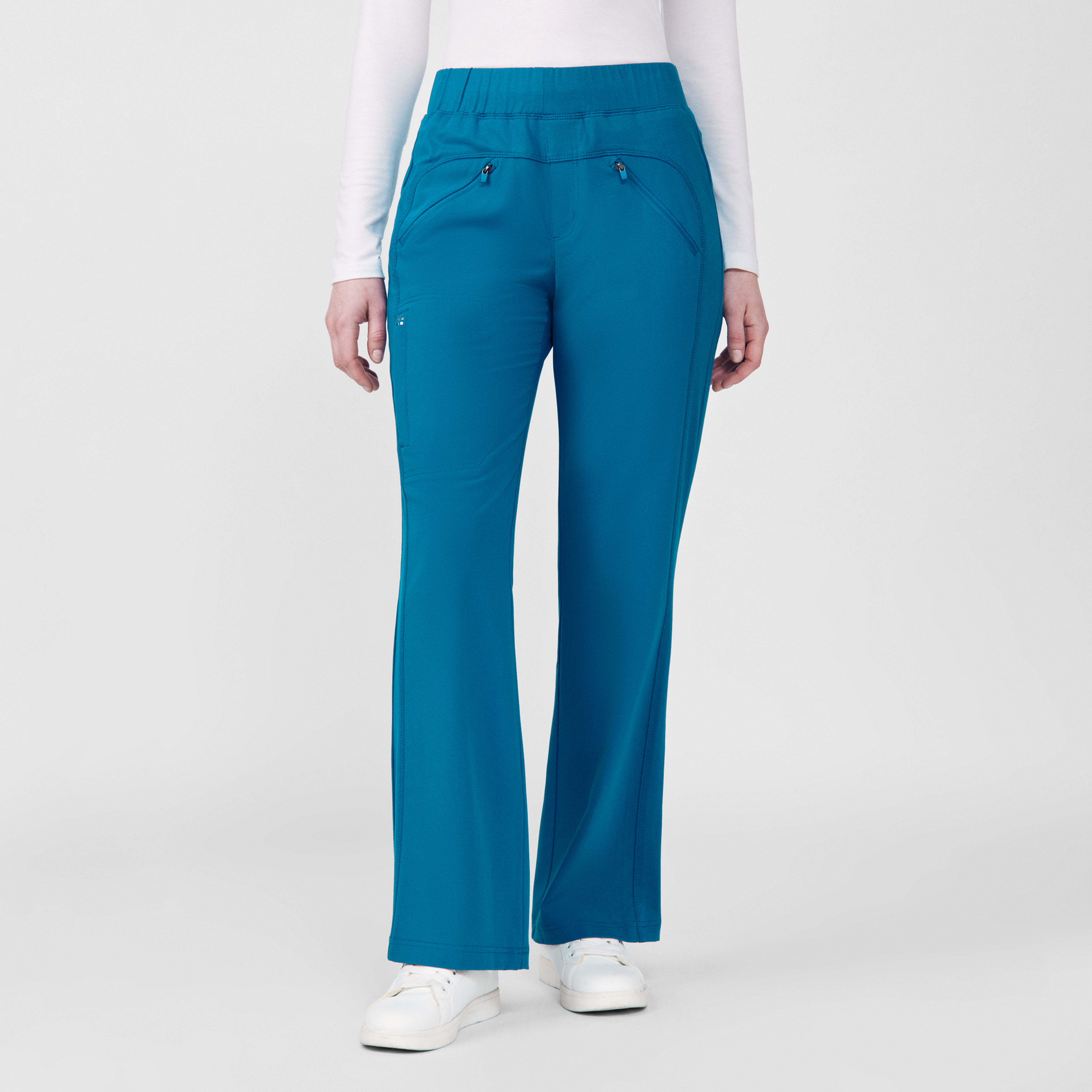 White Cross CRFT WB414 Women&#8216;s Moisture Wicking 5 Pocket Boot Cut Scrub Pants with No-Pinch Elastic Waist and Drawstring-White Cross