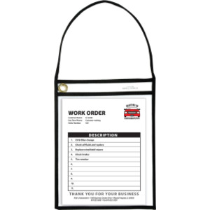 Shop Ticket Holder With Strap, Black, Stitched, Both Sides Clear, 9" x 12", Box of 15