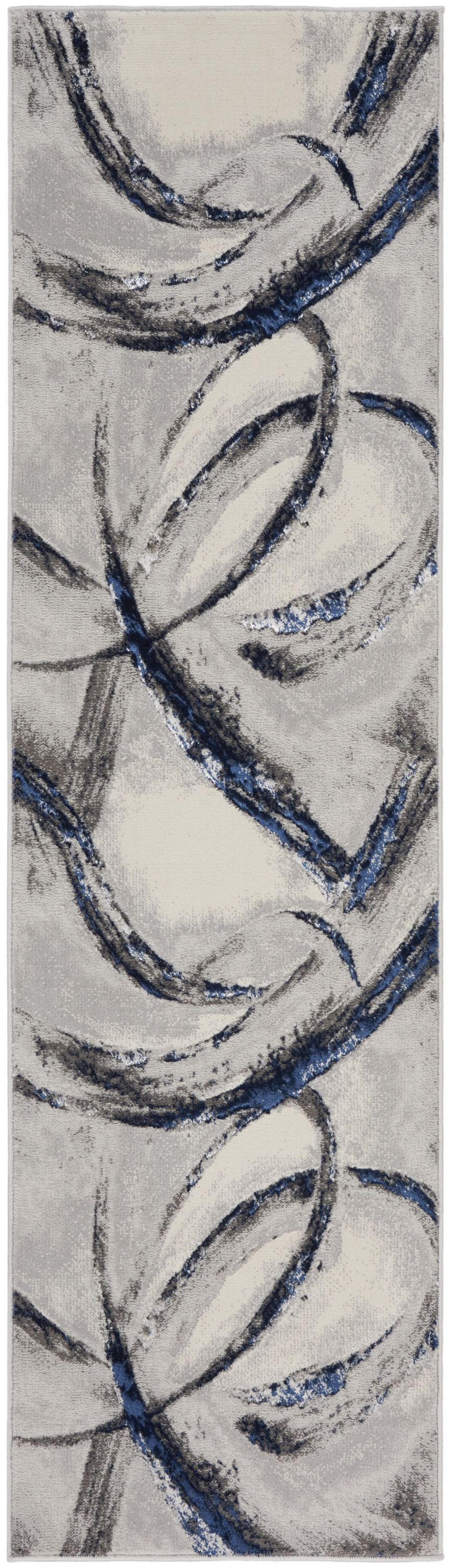 Nourison Splash 2'2" x 7'6" Grey Navy Modern Indoor Rug