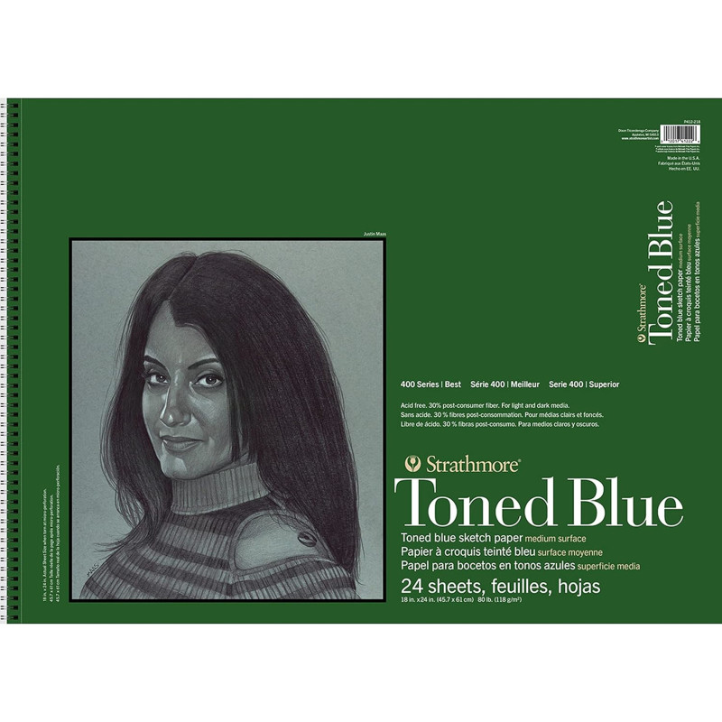 400 Series Sketch Pad, Recycled, Toned Blue, Side Wire Binding, 24 Sheet, 18x24 inch, 1 Count