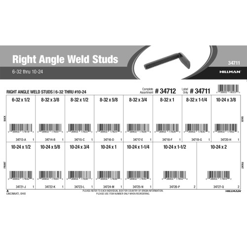 Right Angle Weld Studs Assortment (#6-32 thru #10-24)