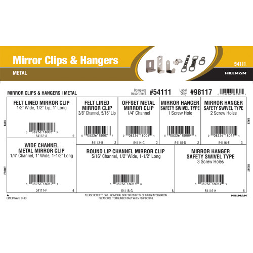 Metal Mirror Clips & Hangars Assortment