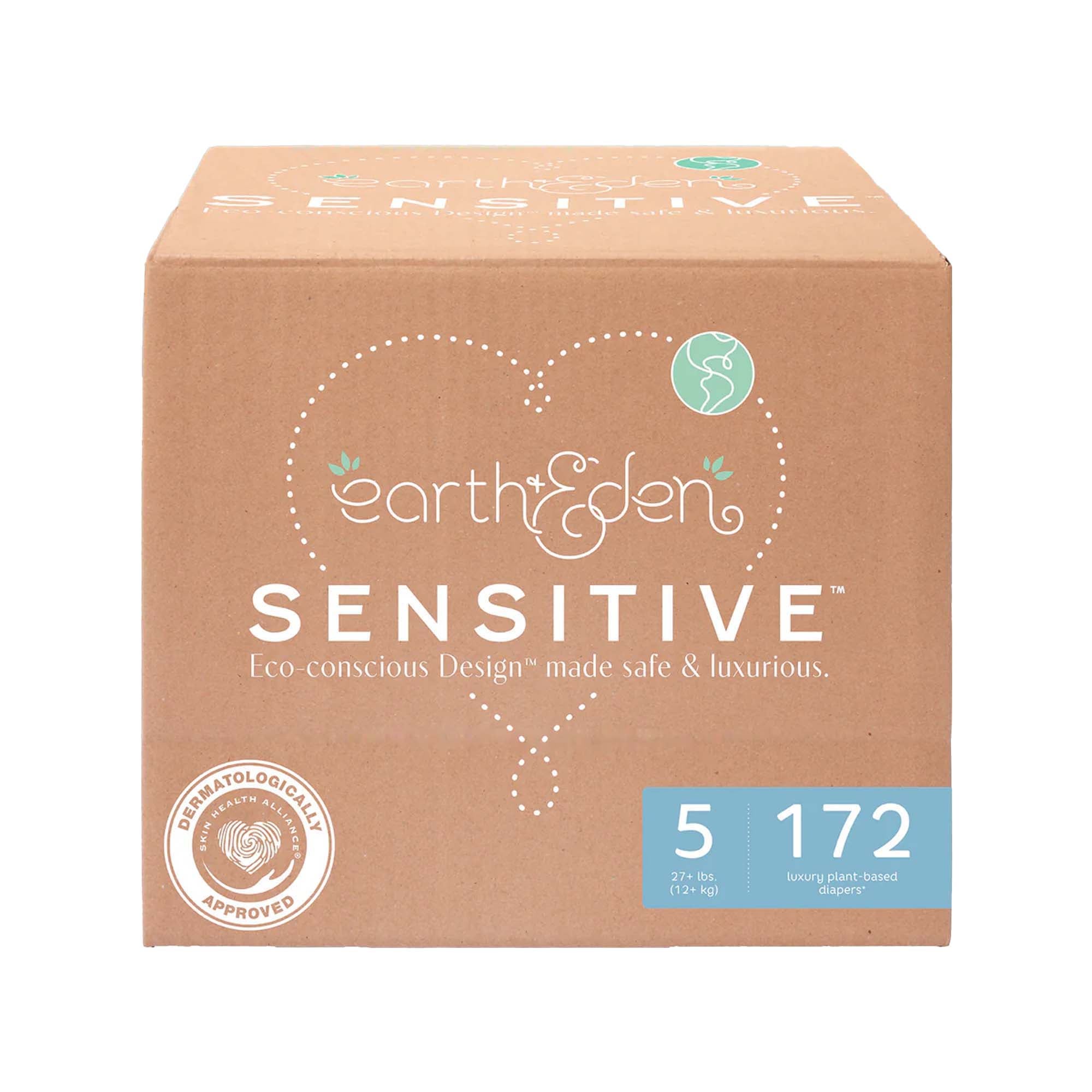 Earth & Eden Sensitive Baby Diapers, Size 5 for Babies Weighing up to 27 lbs.
