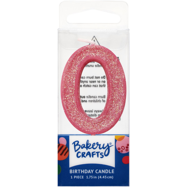 0 Mini Pink Glitter Numeral Candles