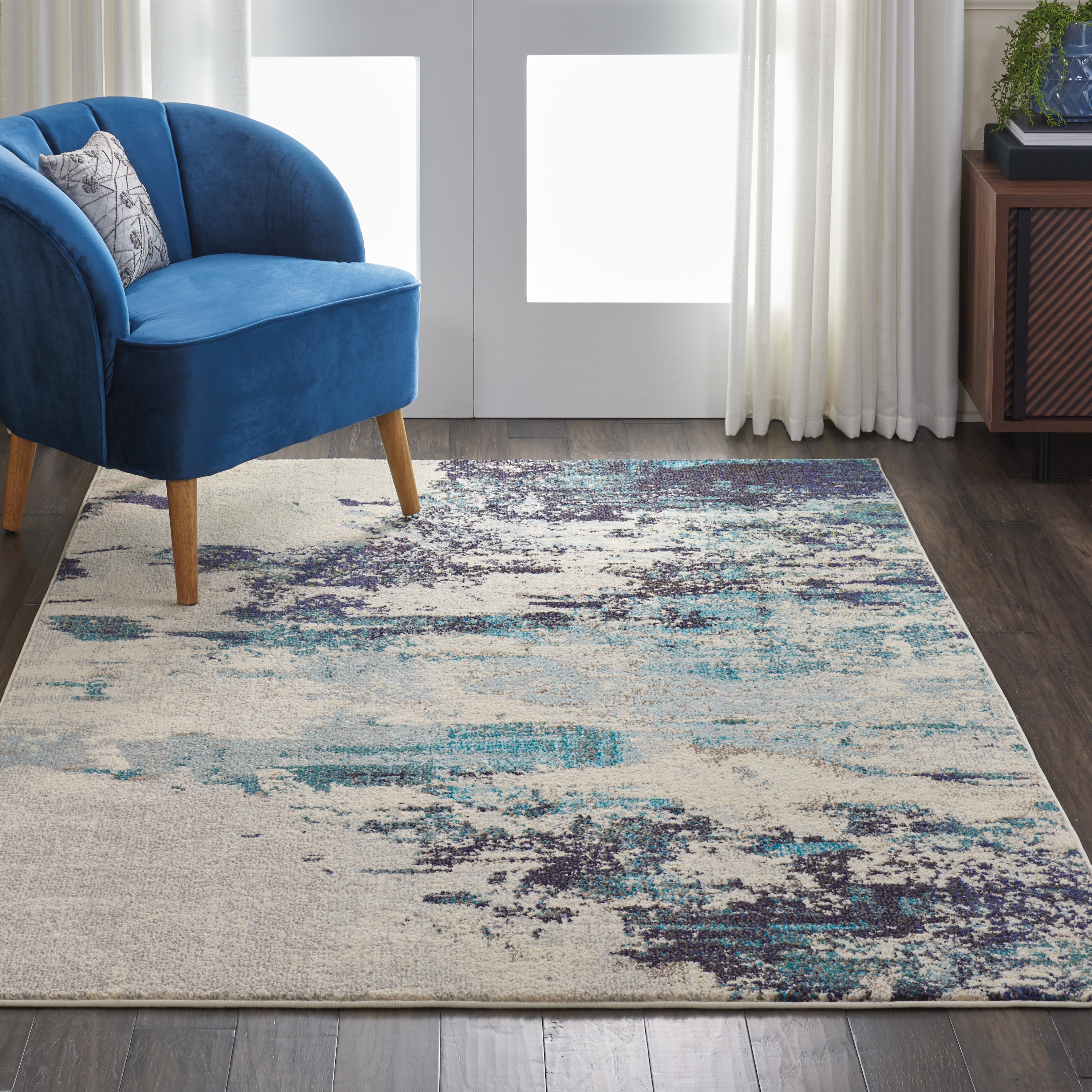 Nourison Celestial 5'3" x 7'3" Ivory Teal Blue Modern Indoor Rug