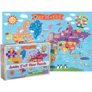 World Floor Puzzle for Kids, 24"H x 36"L, 48 Pieces