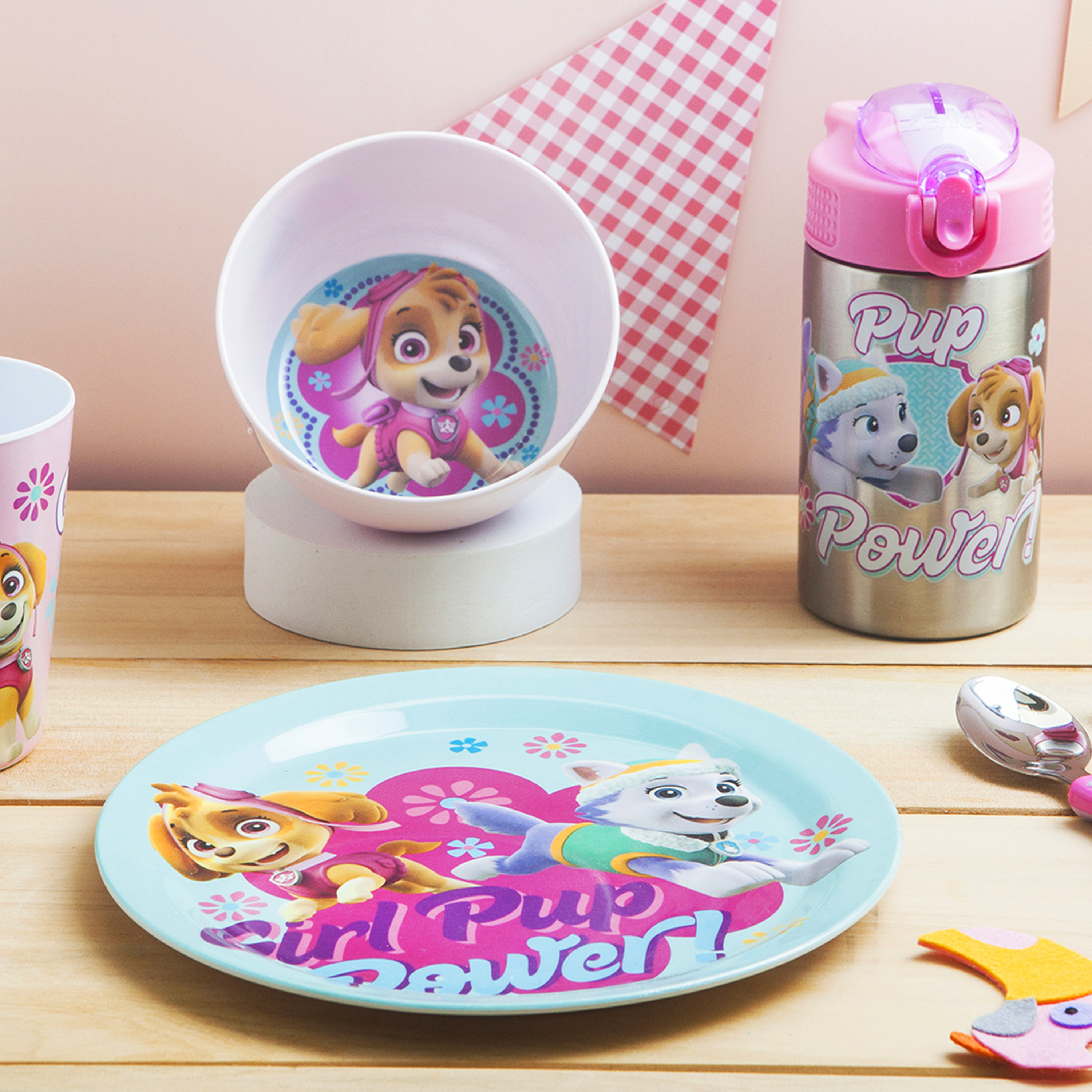 Paw Patrol Plate, Bowl, Tumbler, Water Bottle and Flatware Set for Kids, Everest and Skye, 6-piece set slideshow image 4