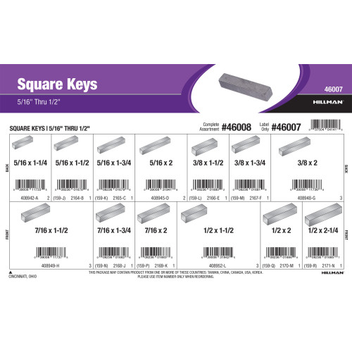 Square Keys Assortment (5/16
