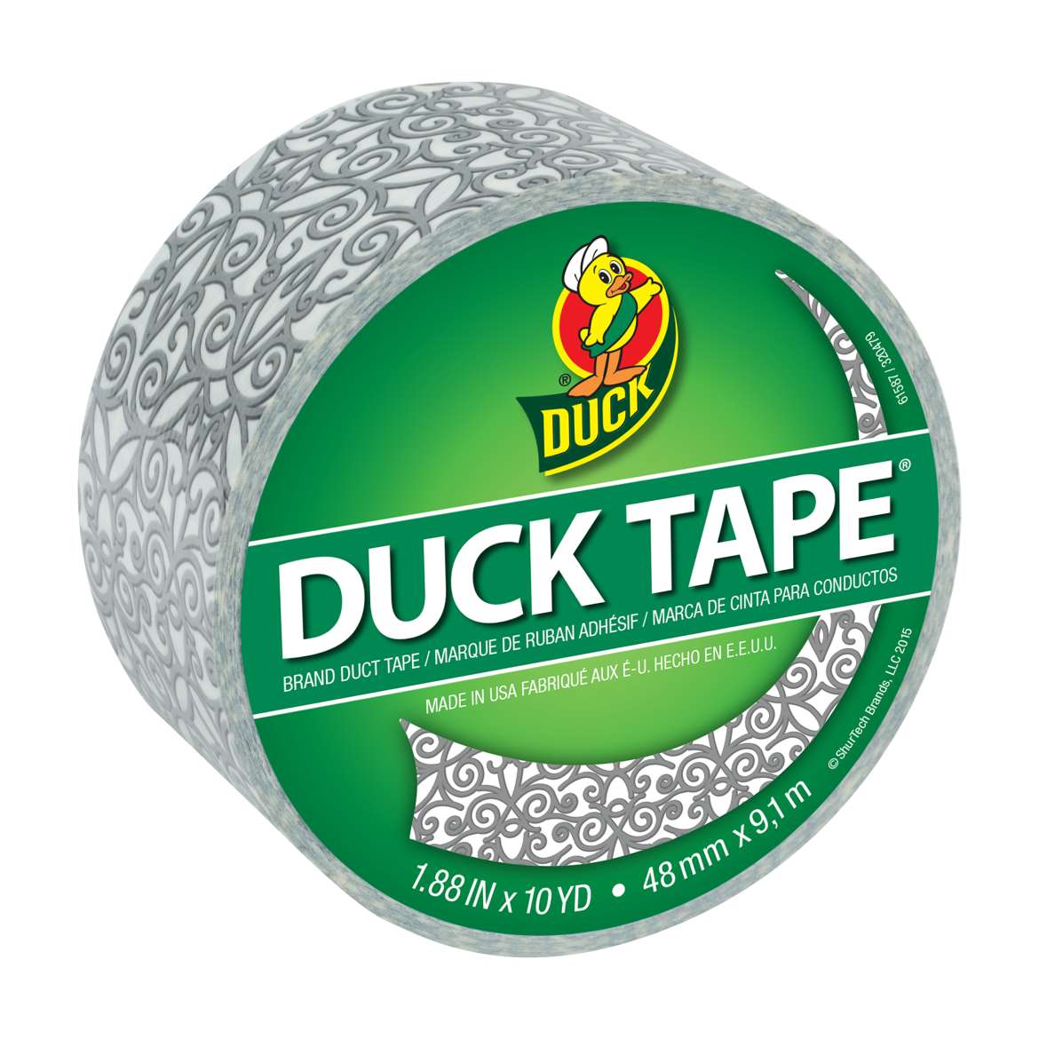 Printed Duck Tape® Brand Duct Tape - Silver Scroll, 1.88 in. x 10 yd. Image