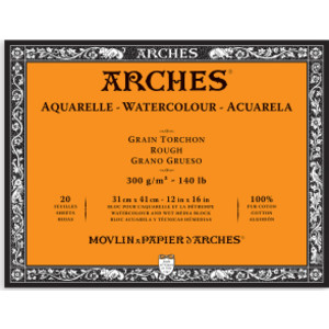 Aquarelle Watercolor Paper Block, Rough, Natural White, 140lb/300gsm, 20 Sheet, 12x16 inch, 1 Count
