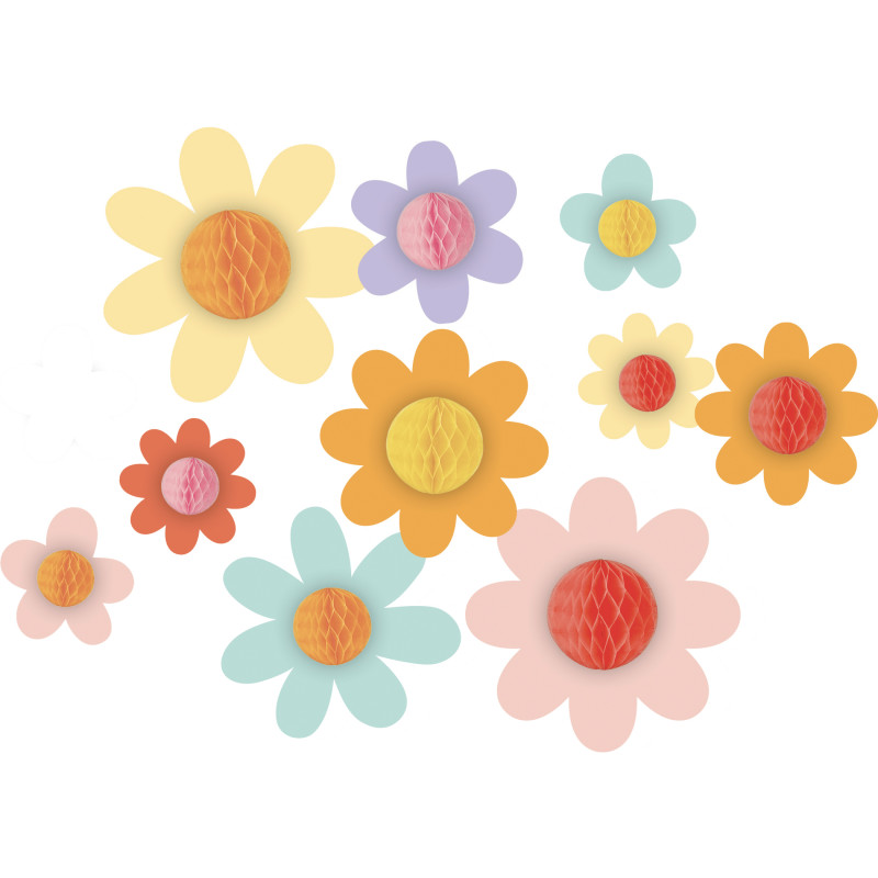 Groovy Flowers 3D Honeycomb Accents, 10 Pieces