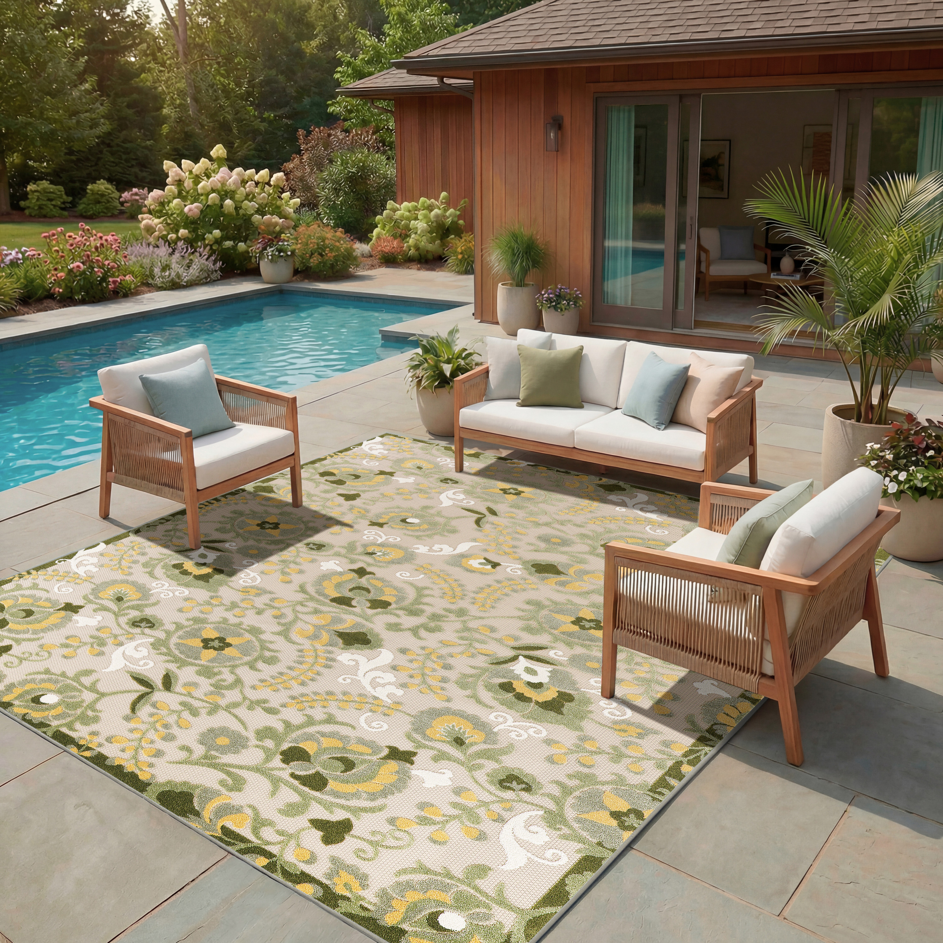 Nourison Aloha 9' x 12' Ivory Green Outdoor Rug