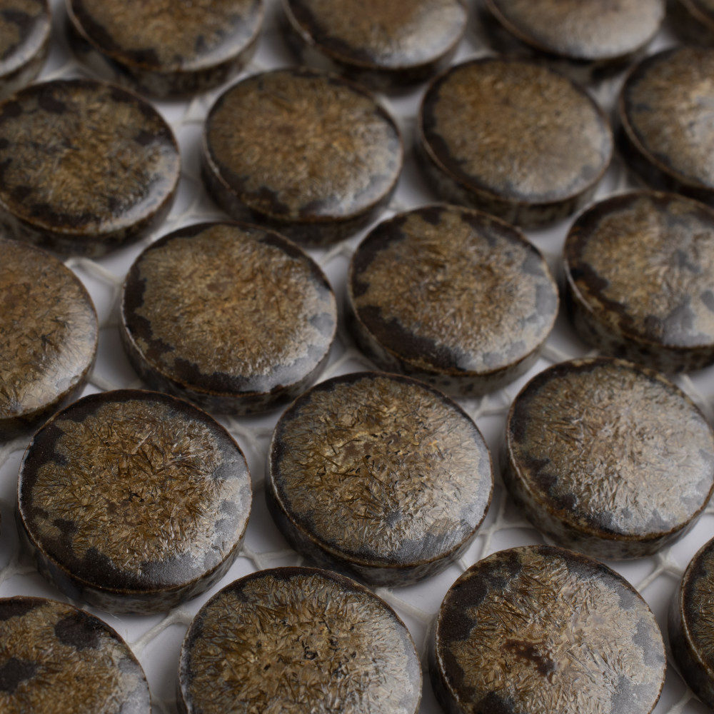 Hudson Penny Round Brownstone 11-7/8 in. x 12-5/8 in. Porcelain Mosaic Tile