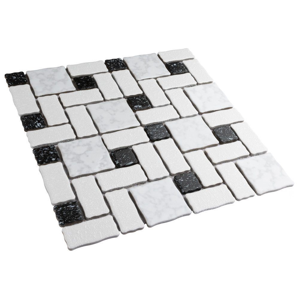 Academy White and Black 11-7/8 in. x 11-7/8 in. Porcelain Mosaic Tile
