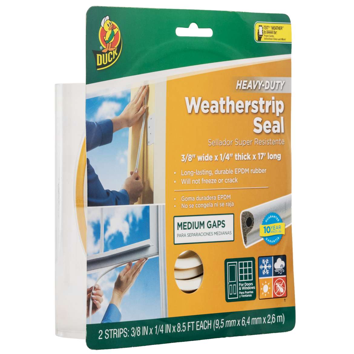 Duck® Brand Heavy-Duty Weatherstrip Seal - Medium Gap, .38 in. x .25 in. x 17 ft.
