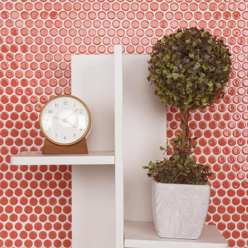 Hudson Penny Round Vermilio 11-7/8 in. x 12-5/8 in. Porcelain Mosaic Tile