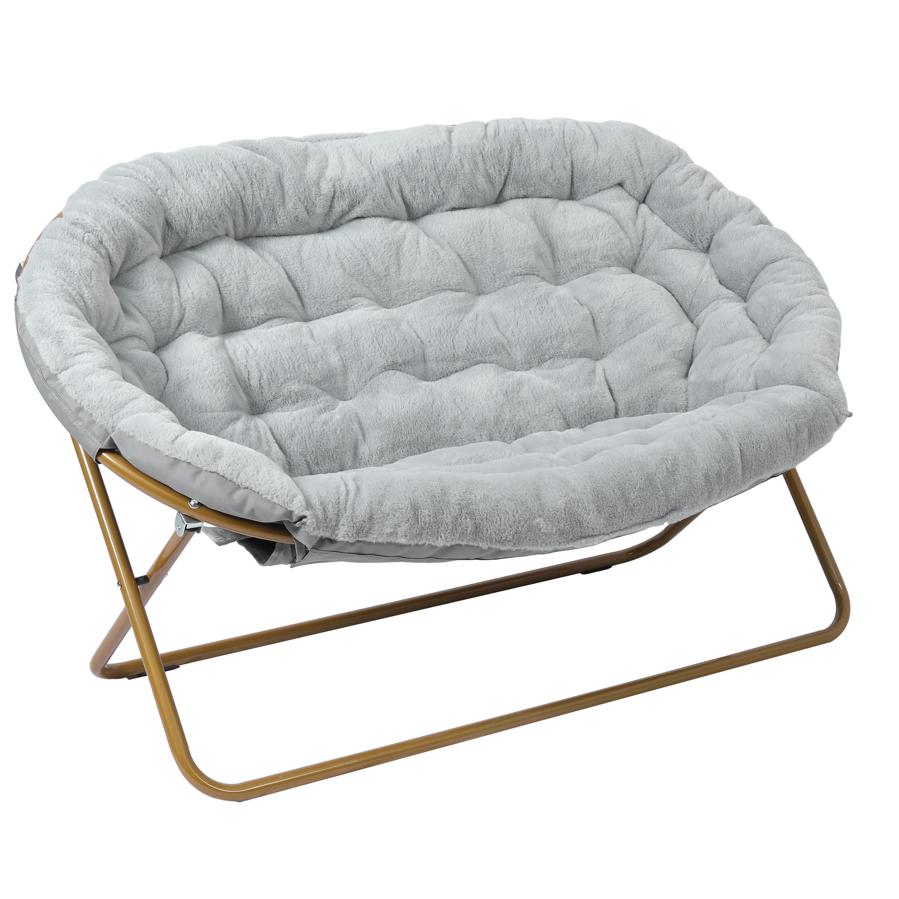 Janey Folding Double Saucer Chair in Gray Faux Fur with a Soft Gold Steel Fra... - Picture 3 of 47