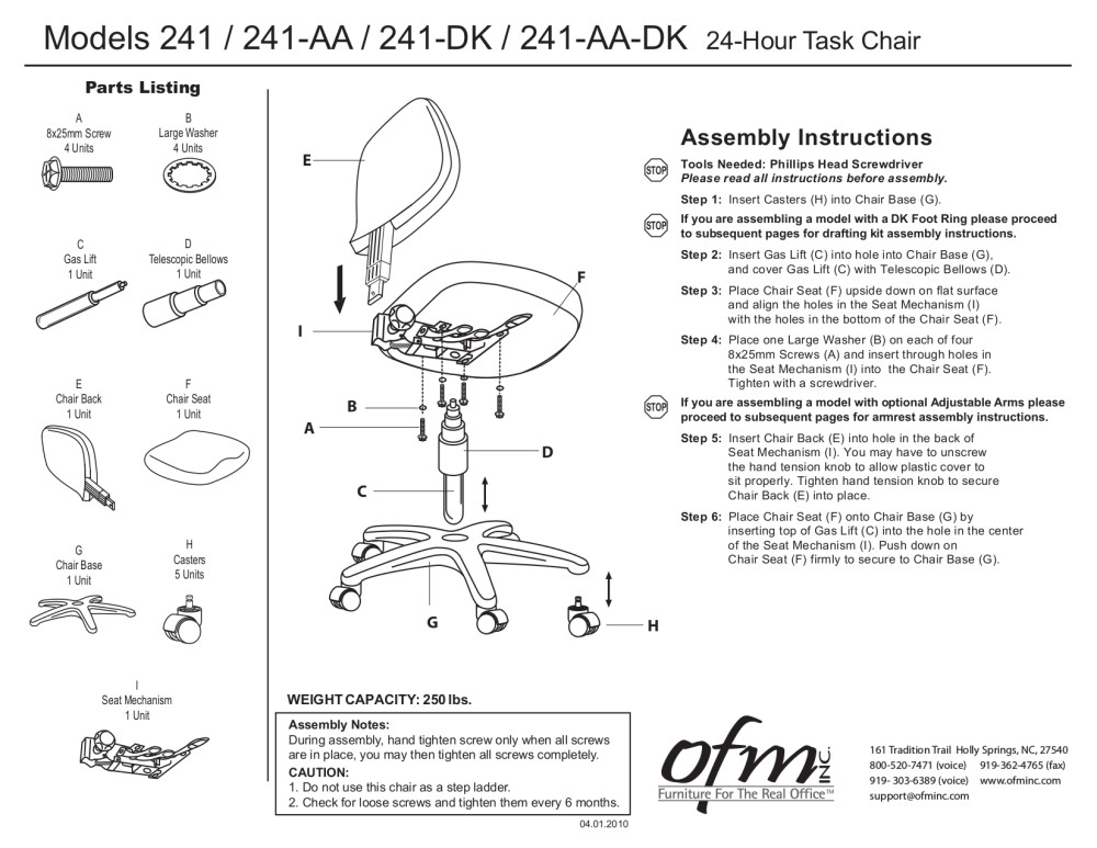 OFM 24 Hour Ergonomic Upholstered Armless Task Chair, in Black (241-206