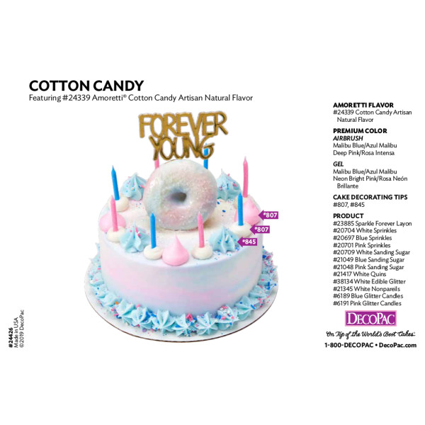 Amoretti Cotton Candy Flavor Cake Decorating Instruction Card