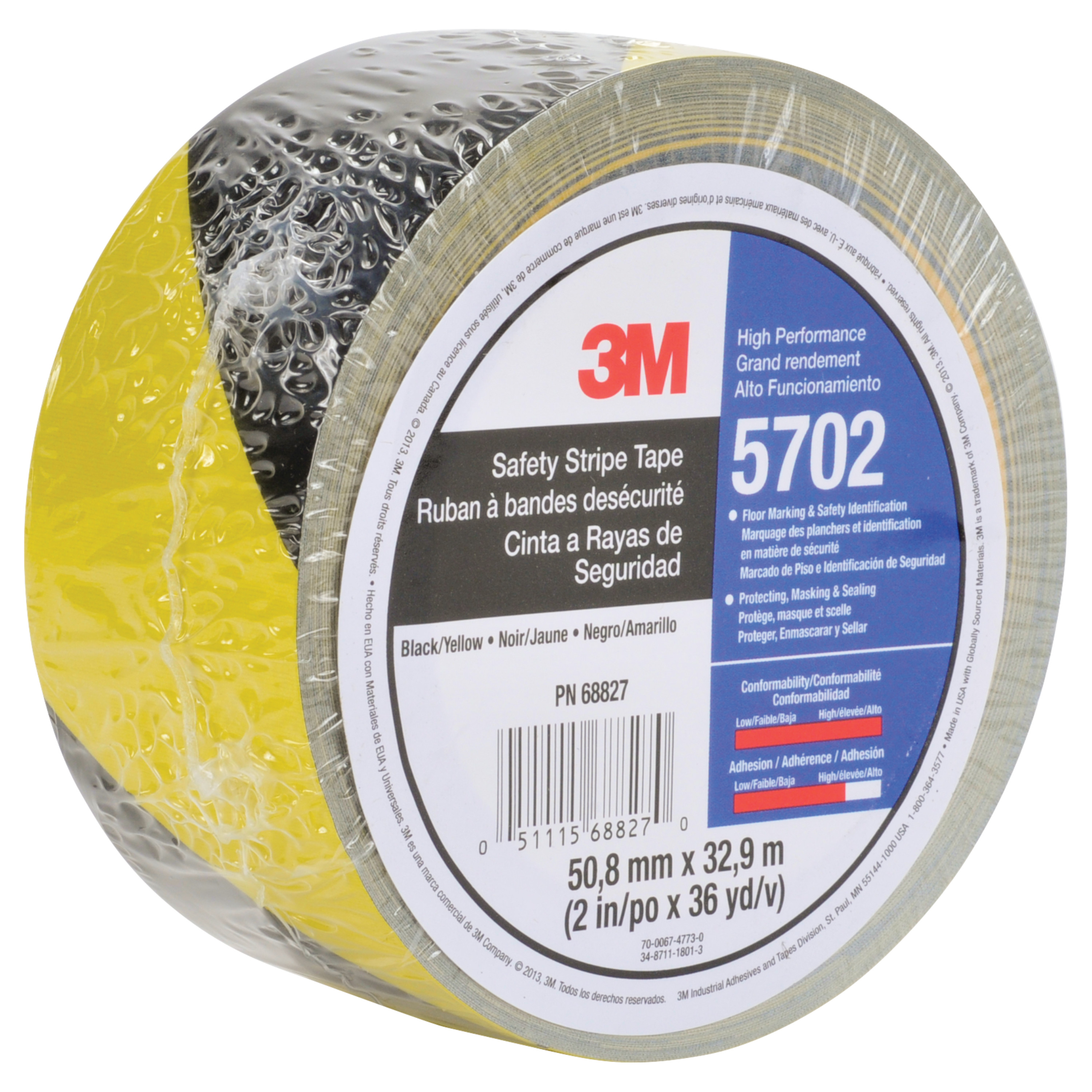 3M™ Safety Stripe Vinyl Tape 5702, Black/Yellow, 2 in x 36 yd, 5.4 mil, 24 Roll/Case, Individually Wrapped Conveniently Packaged