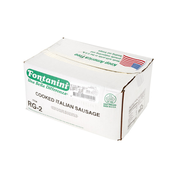 FONTANINI(r) Garlic Italian Sausage Topping, Cooked, Chunk, 8-10/oz, 3/5 lb . C1RA - Front Right Closed Case (Hi Res)