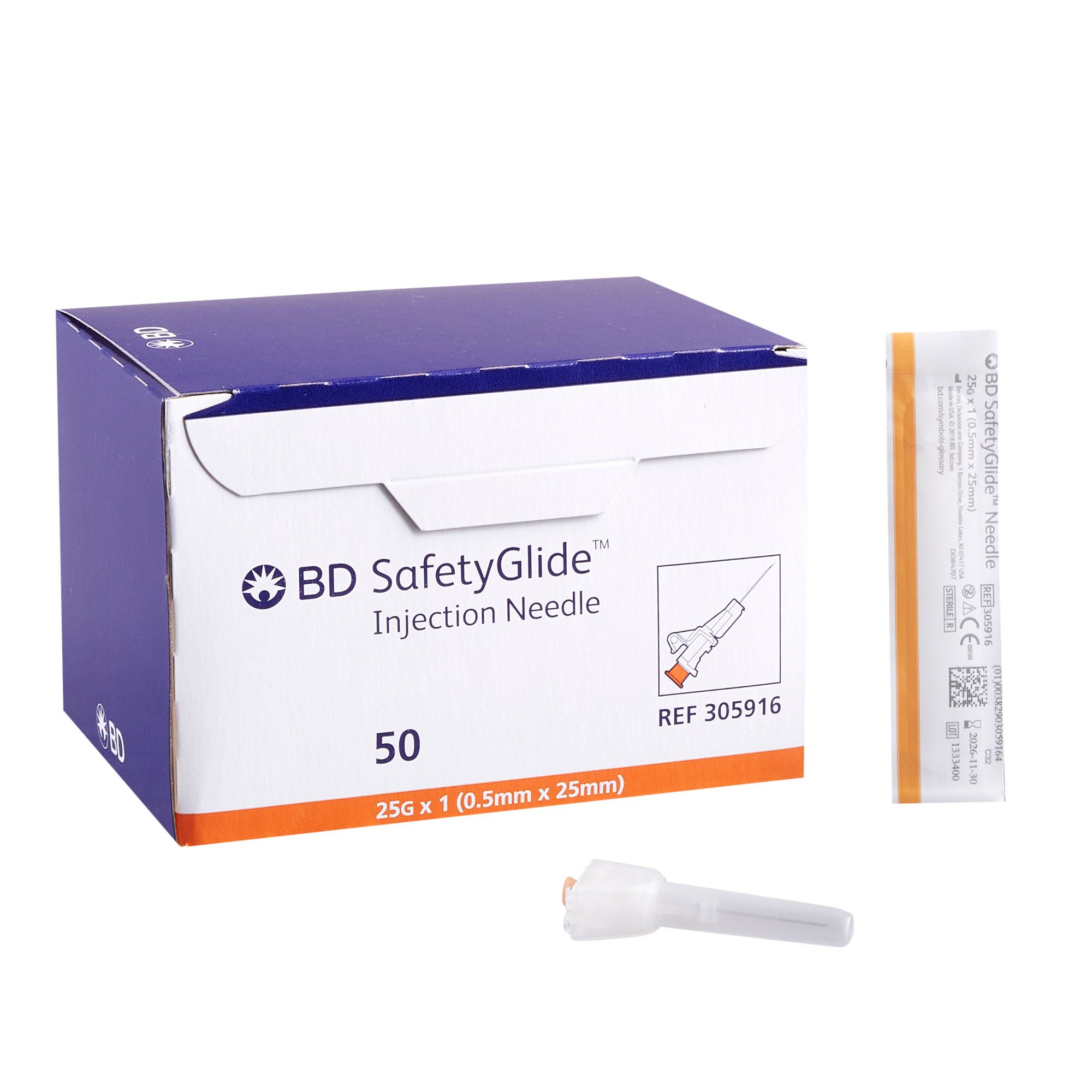 SafetyGlide™ Safety Hypodermic Needle, 25 Gauge, 1 Inch Length