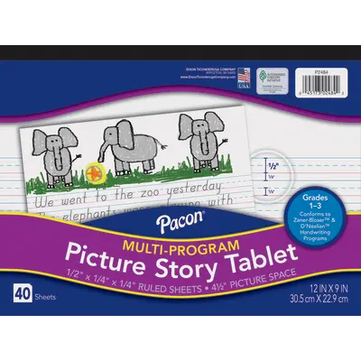 Pacon  Multi-Program Handwriting Tablet, D'Nealian Grades 1-3 / Zaner-Bloser Grade 2, 1/2 in x 1/4 in x 1/4 in ruled  and 4-1/4 in picture story space 12