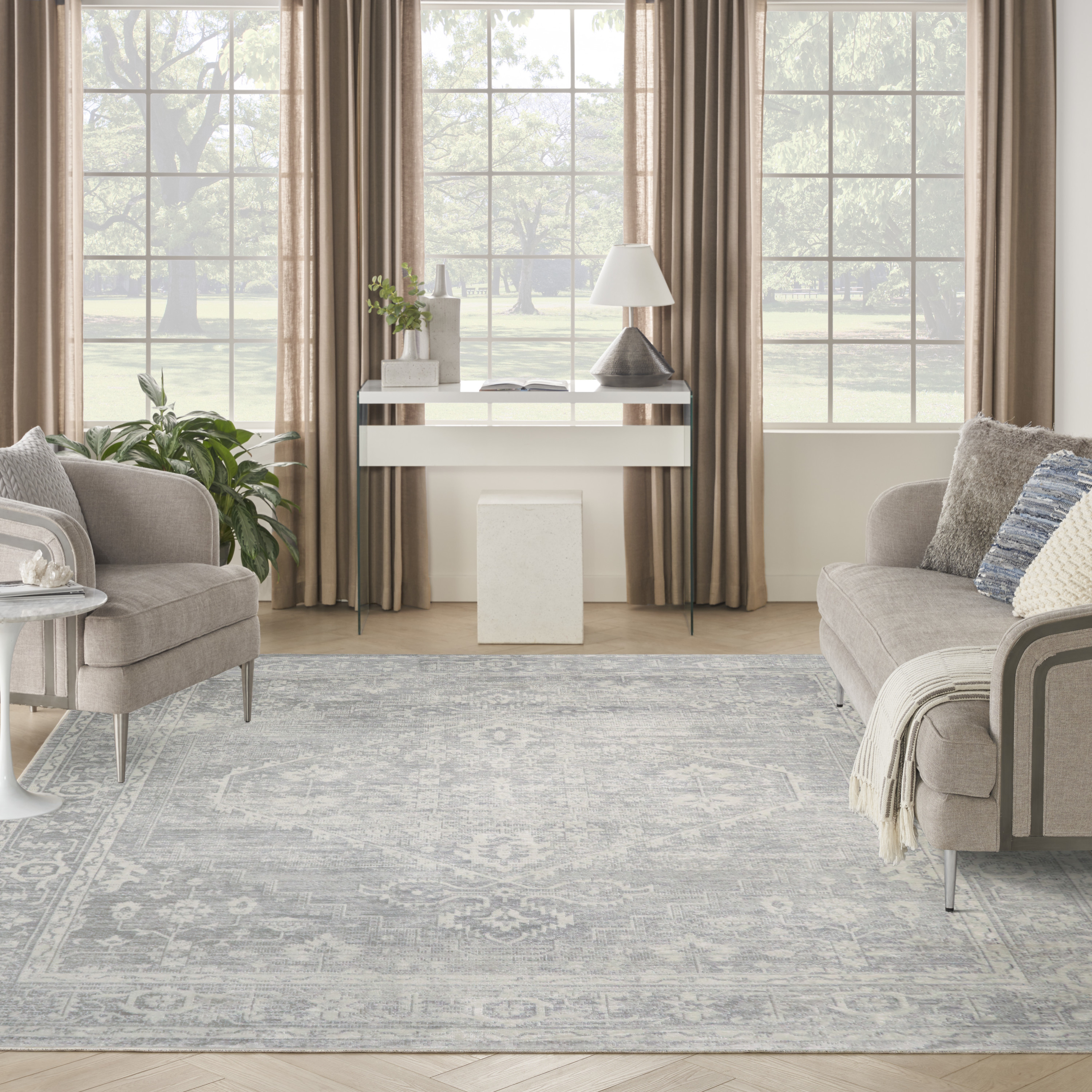Nourison Astra Machine Washable 7'10" x 10' Light Grey Vintage Indoor Rug