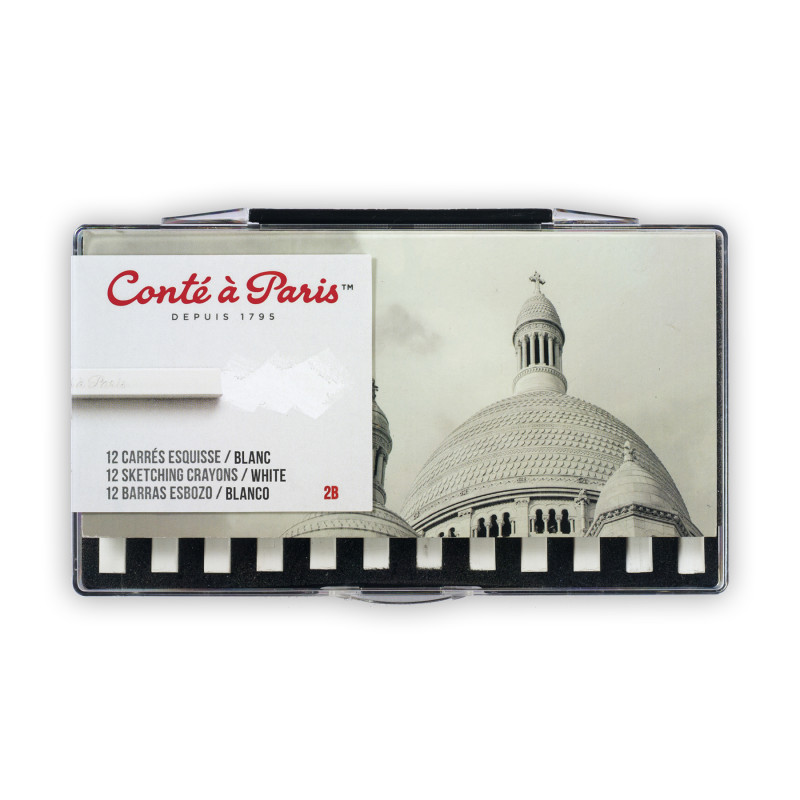 Carrés Esquisse Sketching Pastel Crayons, White 2B, Set of 12
