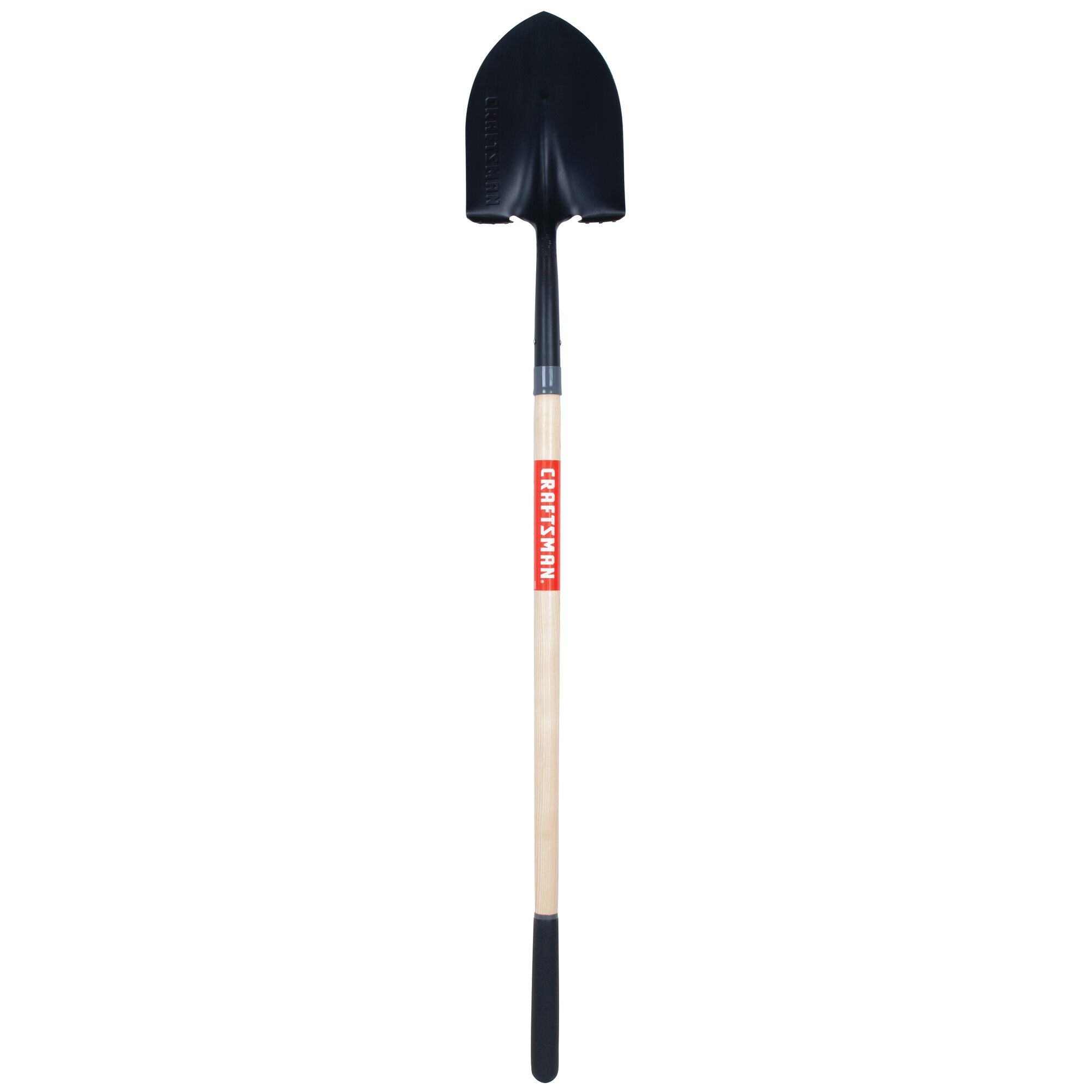 Profile of wood handle digging shovel.