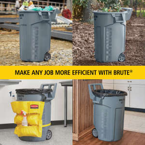 Rubbermaid Commercial, VENTED BRUTE, Wheeled, 44 gal, Plastic, Gray, Round, Receptacle