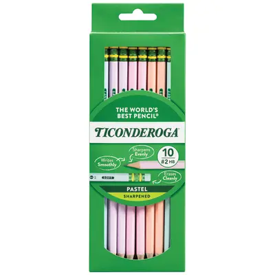 Ticonderoga Wood-Cased Pencils, Pre-Sharpened, #2 HB Soft, Pastel Colors, 10 Count