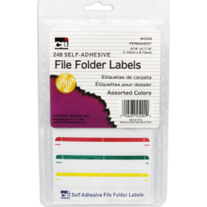 File Folder Labels, Self-Adhesive, 0.56 x 3.43 Inches, Assorted, 248-Count