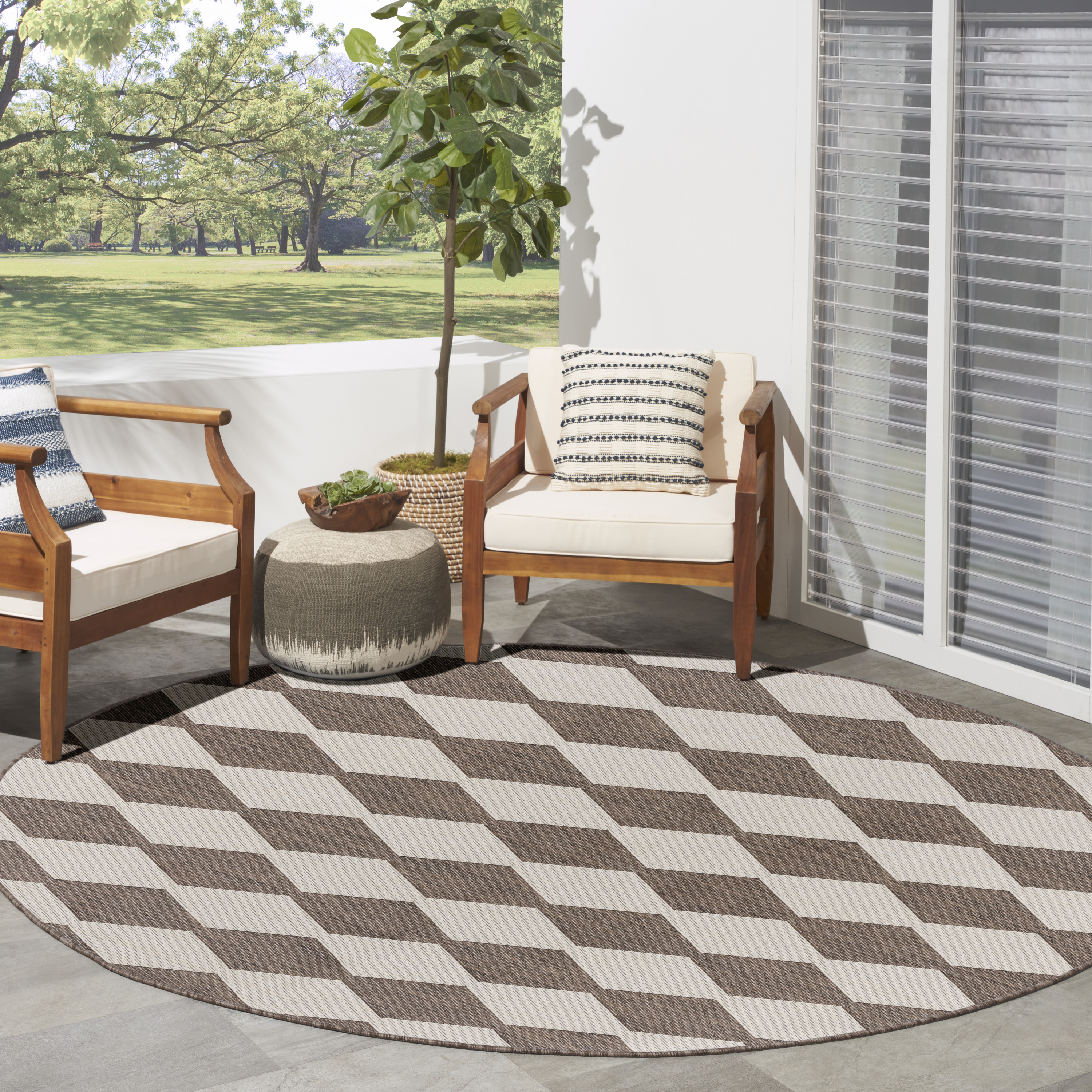 Nourison Positano 6' x Round Natural Modern Rug