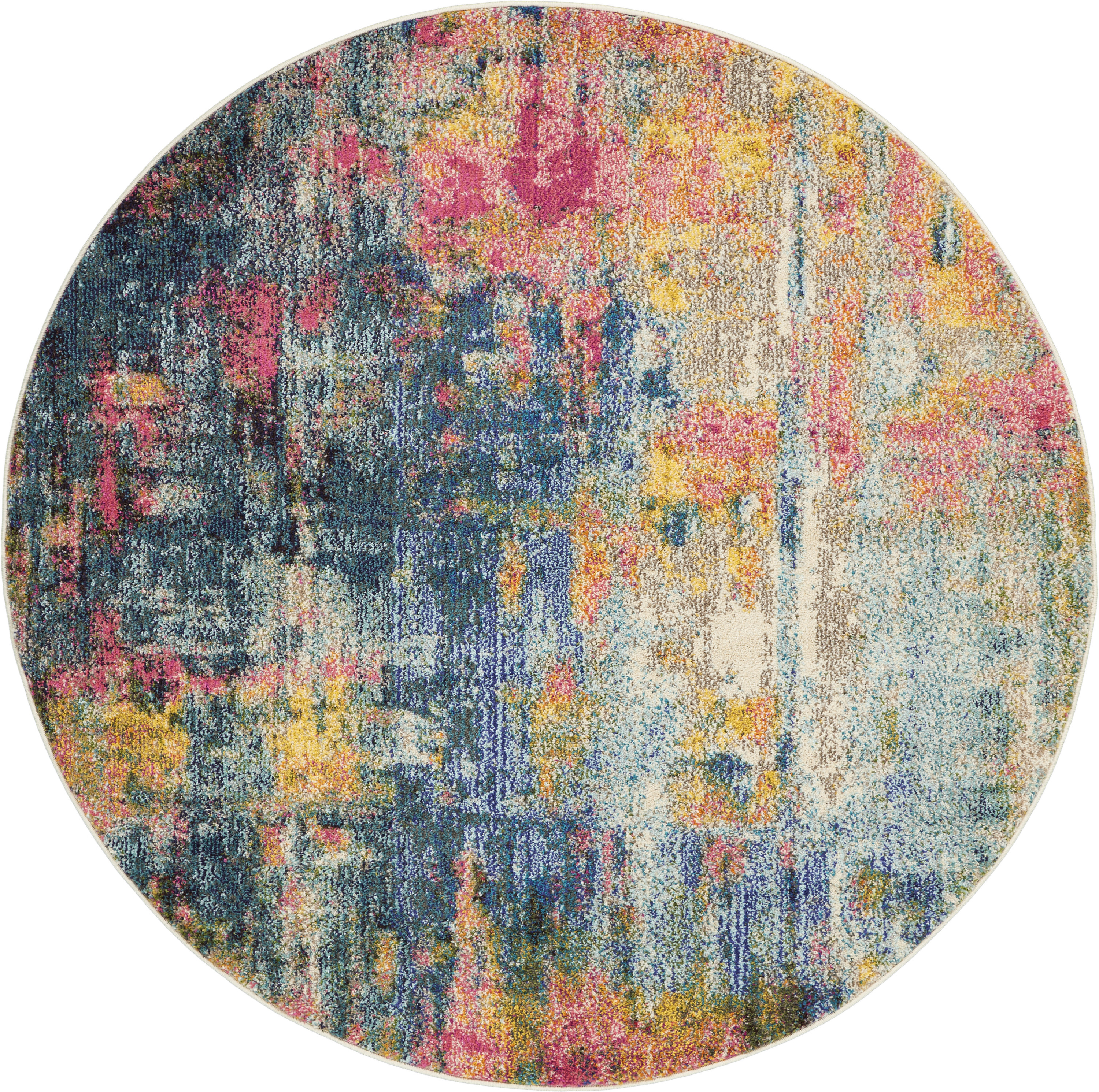 Nourison Celestial 4' x Round Blue Yellow Modern & Contemporary Indoor Rug