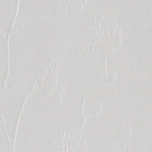 White embossed floral wallpaper covering a surface, showing subtle raised tulip motifs — revealing faint texture under soft diffuse light — interior wall with neutral, even lighting and no visible furnishings.