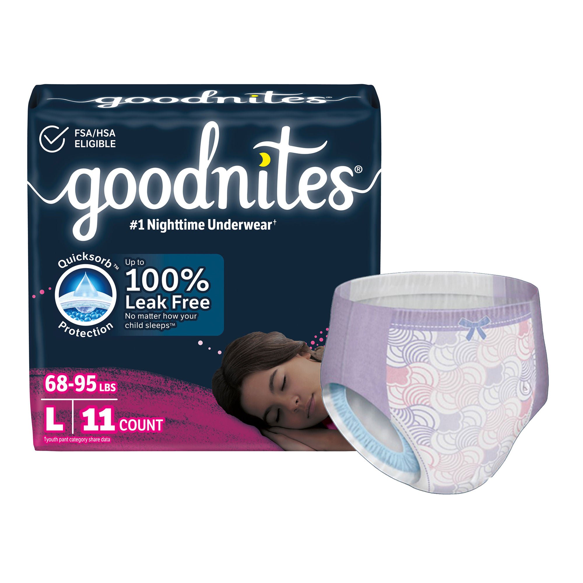 GoodNites® Night Time Underwear, Large for Girls weighing 68 – 95 lbs.