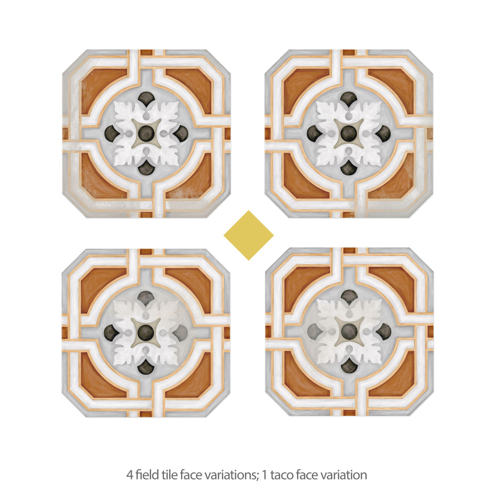 Vaudeville Octagon Deco Zimmer with Taco Lima 7-7/8 in. x 7-7/8 in. Porcelain Floor and Wall Tile