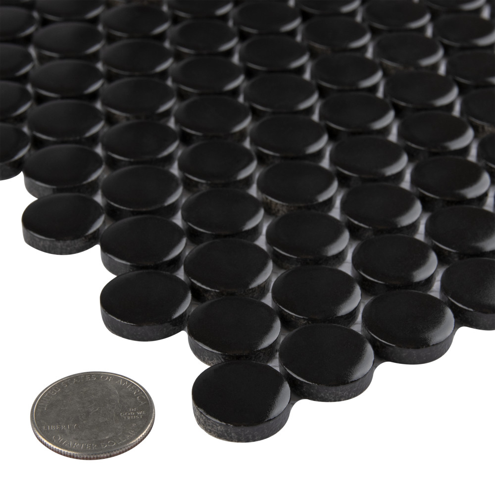 Metro Penny Matte Black 9-3/4 in. x 11-1/2 in. Porcelain Mosaic Tile