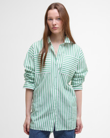 Nicola Striped Relaxed Long-Sleeved Shirt White/Kelly Green