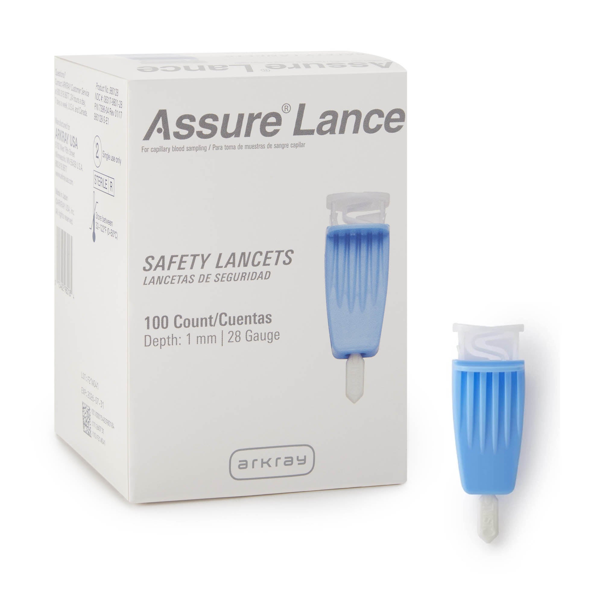 Assure® Safety Lancet, 28 Gauge, 1.0 mm Depth, Light Blue
