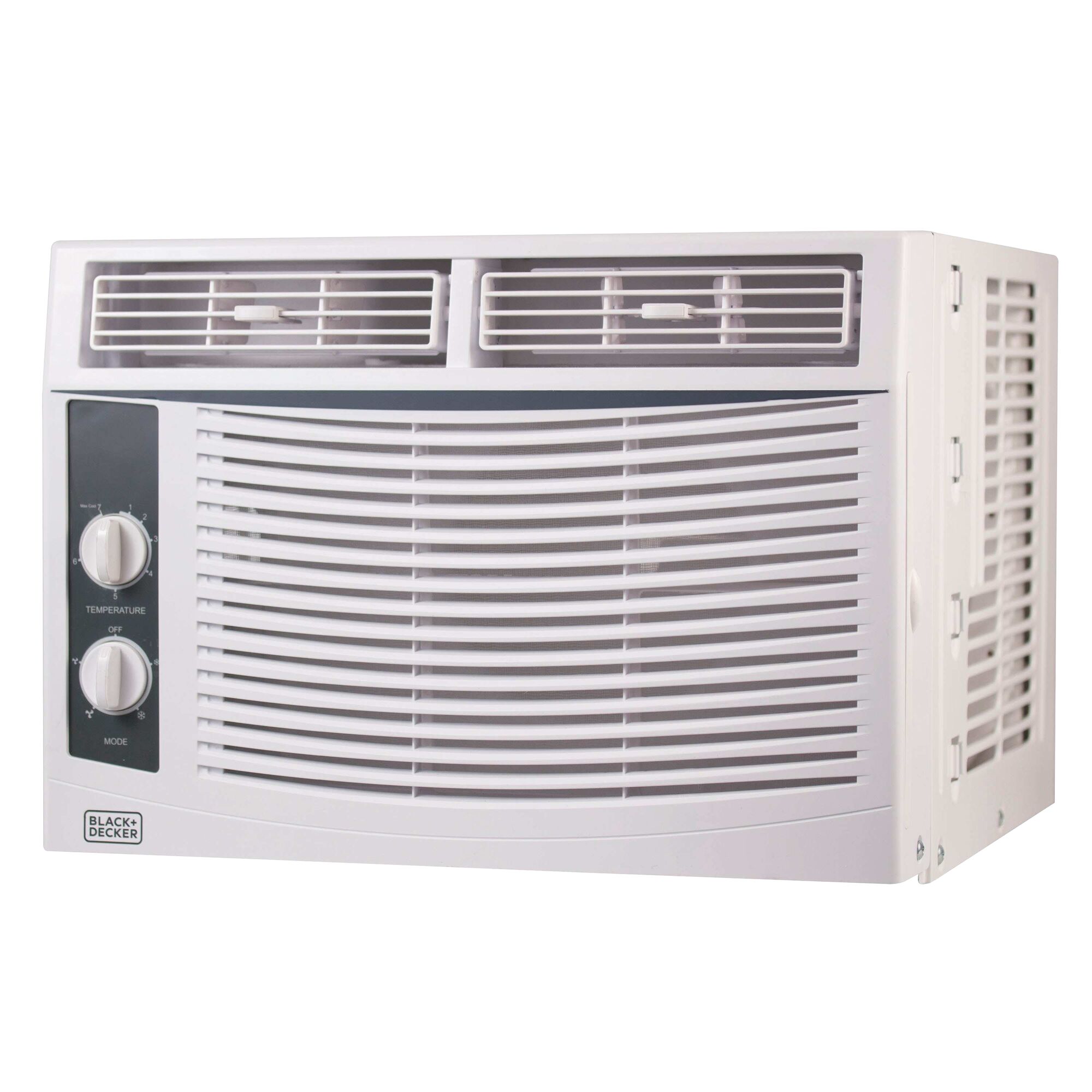 Profile of 5000 B T U mechanical window air conditioner.