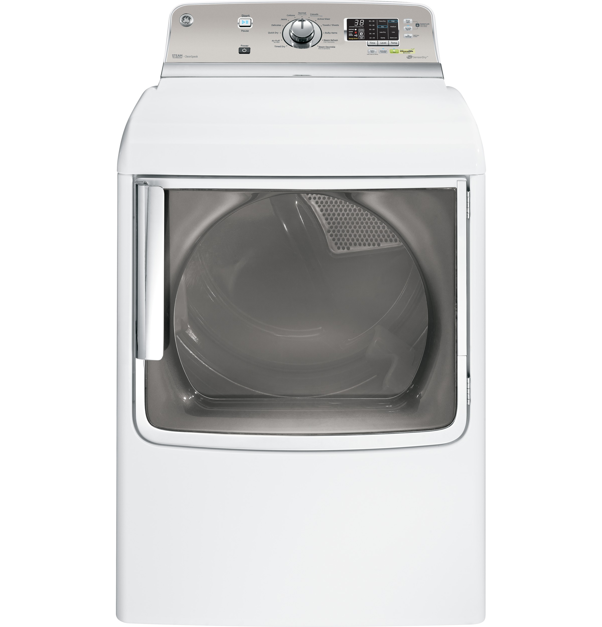 GE® 7.8 cu. ft. capacity electric dryer with stainless steel drum and steam