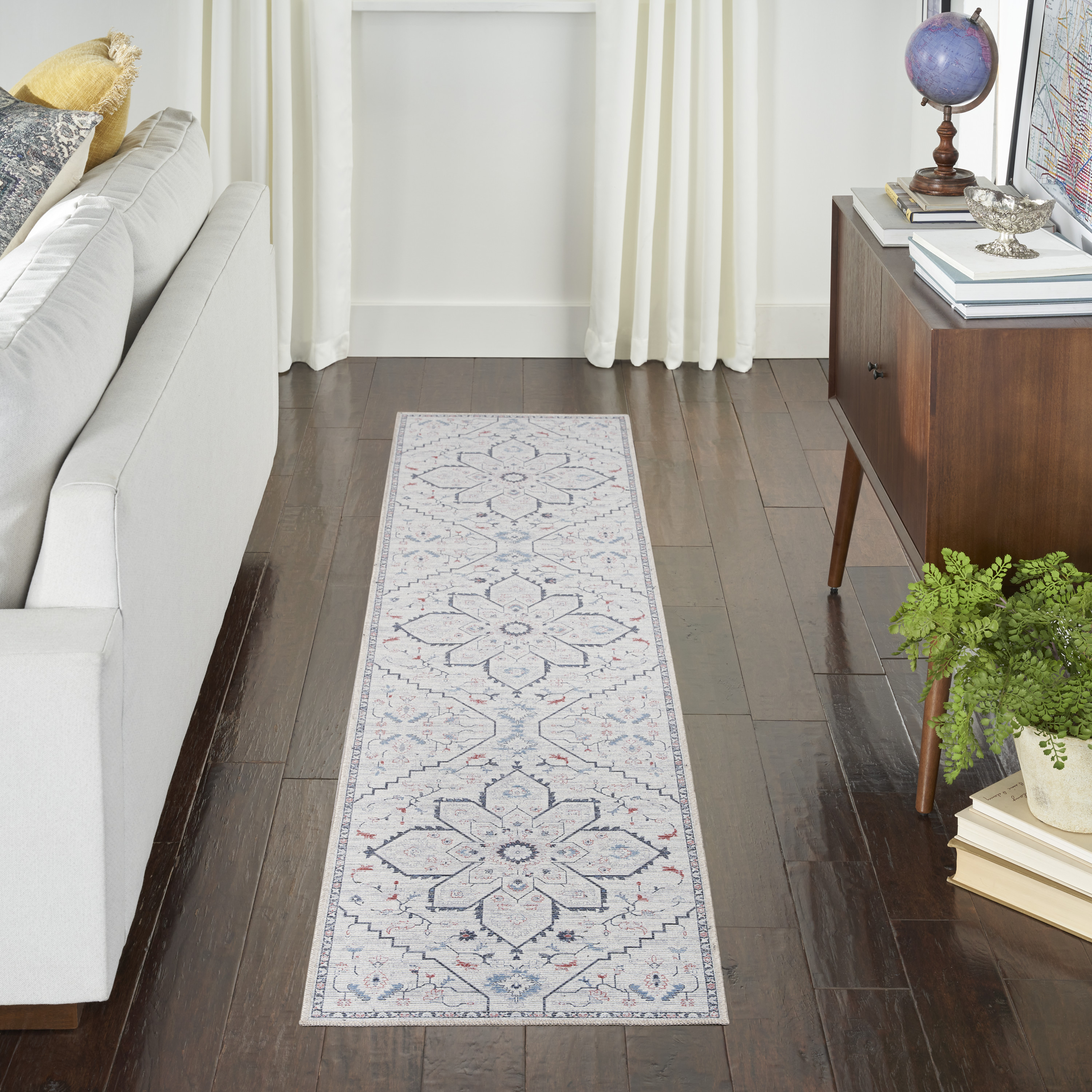 Nourison New Concept Washables 2'2" x 10' Ivory Blue Farmhouse Indoor Rug