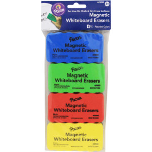 Magnetic Chalk & Whiteboard Eraser, 4 Assorted Colors, 2-1/4" x 4-1/4", 4 Erasers