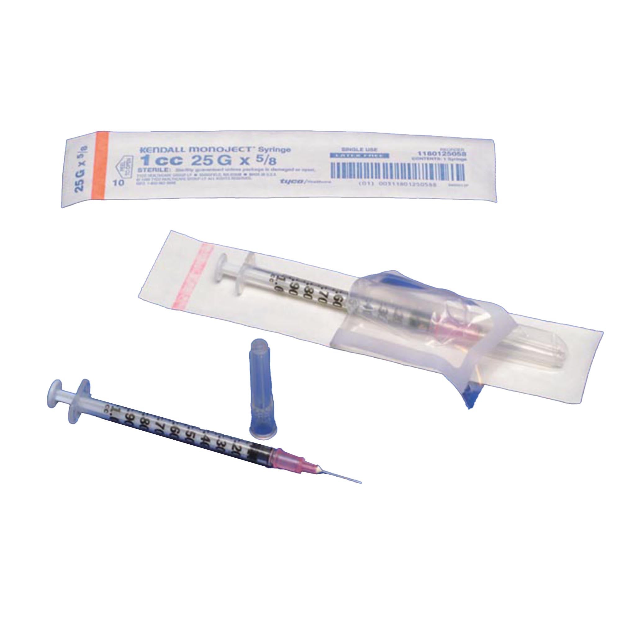 Monoject™ Standard 1 mL Tuberculin Syringe with Needle, 25 Gauge, 5/8 Inch