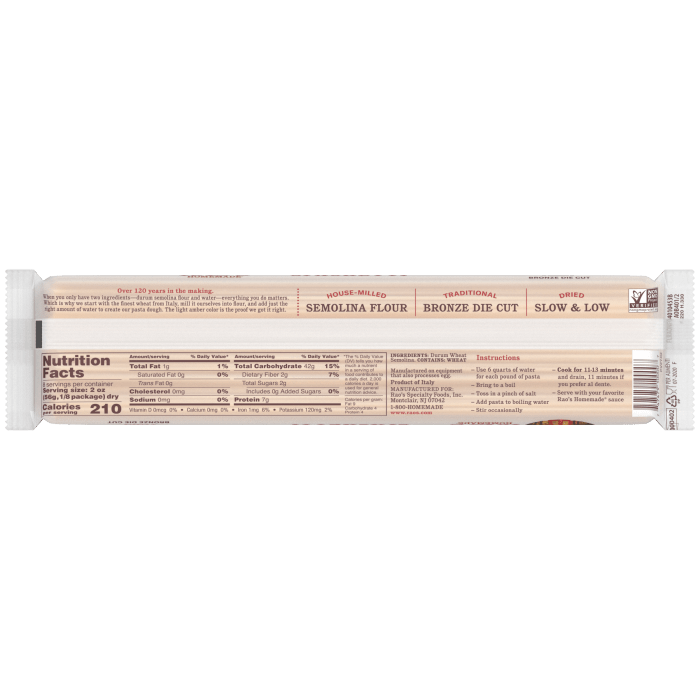 Spaghetti Pasta, 16 oz - Back Image